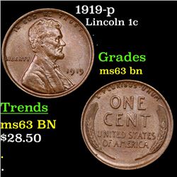 1919-p Lincoln Cent 1c Grades Select Unc BN