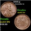 Image 1 : 1919-p Lincoln Cent 1c Grades Select Unc BN