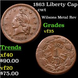 1863 Liberty Cap Civil War Token 1c Grades vf++