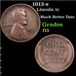 1913-s Lincoln Cent 1c Grades f+