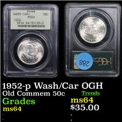 1952-p Wash/Car Old Commem Half Dollar 50c Graded ms64 By PCGS