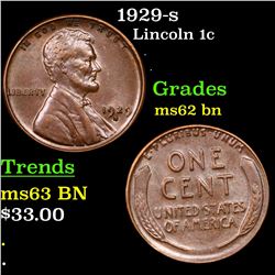 1929-s Lincoln Cent 1c Grades Select Unc BN