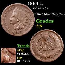 1864 L Indian Cent 1c Grades f+