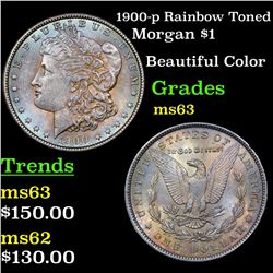 1900-p Rainbow Toned Morgan Dollar $1 Grades Select Unc