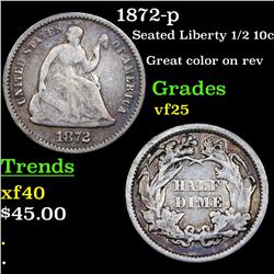 1872-p Seated Liberty Half Dime 1/2 10c Grades vf+
