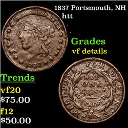 1837 Portsmouth, NH Hard Times Token 1c Grades vf details