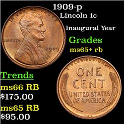 1909-p Lincoln Cent 1c Grades Gem+ Unc RB