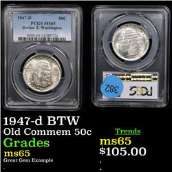 PCGS 1947-d BTW Old Commem Half Dollar 50c Graded ms65 By PCGS