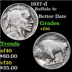 1927-d Buffalo Nickel 5c Grades vf++