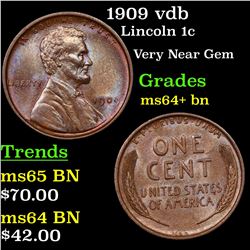 1909 vdb Lincoln Cent 1c Grades Choice+ Unc BN