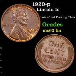 1920-p Lincoln Cent 1c Grades Select Unc BN