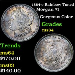 1884-o Rainbow Toned Morgan Dollar $1 Grades Choice Unc