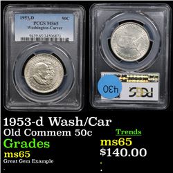 PCGS 1953-d Wash/Car Old Commem Half Dollar 50c Graded ms65 By PCGS