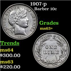 1907-p Barber Dime 10c Grades Select+ Unc