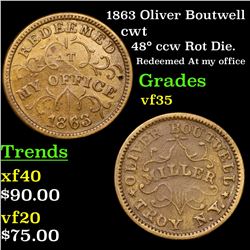 1863 Oliver Boutwell Civil War Token 1c Grades vf++