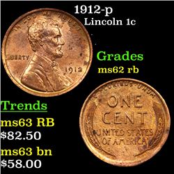 1912-p Lincoln Cent 1c Grades Select Unc RB