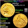 Image 1 : ***Auction Highlight*** 1914-p Gold Indian Quarter Eagle $2 1/2 Graded Select Unc By USCG (fc)