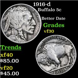 1916-d Buffalo Nickel 5c Grades vf++