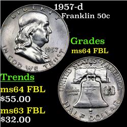 1957-d Franklin Half Dollar 50c Grades Choice Unc FBL