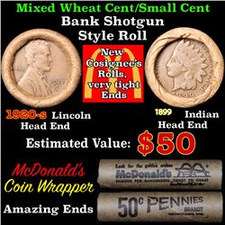 Mixed small cents 1c orig shotgun roll, 1920-s Wheat Cent, 1899 Indian Cent other end