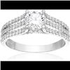 Image 1 : Sterling Silver Rhodium Solitaire 3 - Row Pave Split Shank Engagement Ring Size 7
