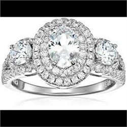 Sterling Silver 5x7 mm Oval Halo Engagement Ring with 4mm Round Side Size 6