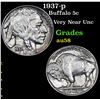Image 1 : 1937-p Buffalo Nickel 5c Grades Choice AU/BU Slider