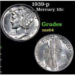 1939-p Mercury Dime 10c Grades Choice Unc