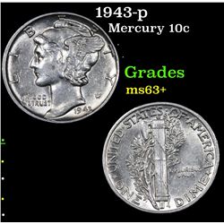 1943-p Mercury Dime 10c Grades Select+ Unc