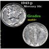 Image 1 : 1943-p Mercury Dime 10c Grades Select+ Unc