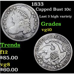1833 Capped Bust Dime 10c Grades vg+