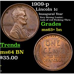 1909-p Lincoln Cent 1c Grades Select+ Unc BN