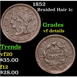 1852 Braided Hair Large Cent 1c Grades vf details