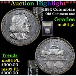 ***Auction Highlight*** 1892 Columbian Old Commem Half Dollar 50c Graded Choice Unc PL By USCG (fc)