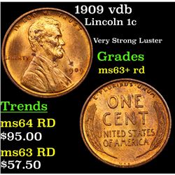 1909 vdb Lincoln Cent 1c Grades Select+ Unc RD