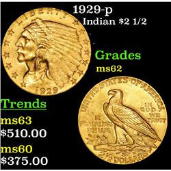 1929-p Gold Indian Quarter Eagle $2 1/2 Grades Select Unc