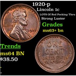 1920-p Lincoln Cent 1c Grades Select+ Unc BN