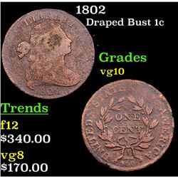 1802 Draped Bust Large Cent 1c Grades vg+