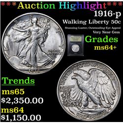 ***Auction Highlight*** 1916-p Walking Liberty Half Dollar 50c Graded Choice+ Unc By USCG (fc)