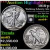 Image 1 : ***Auction Highlight*** 1916-p Walking Liberty Half Dollar 50c Graded Choice+ Unc By USCG (fc)