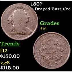 1807 Draped Bust Half Cent 1/2c Grades f, fine