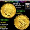 Image 1 : ***Auction Highlight*** 1907-p Gold Indian Eagle $10 Graded GEM+ Unc By USCG (fc)
