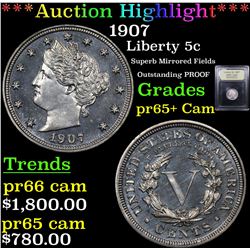***Auction Highlight*** 1907 Liberty Nickel 5c Graded GEM+ Proof Cameo By USCG (fc)