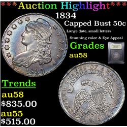 ***Auction Highlight*** 1834 Capped Bust Half Dollar 50c Graded Choice AU/BU Slider By USCG (fc)