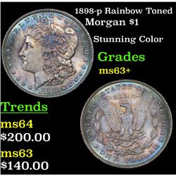 1898-p Rainbow Toned Morgan Dollar $1 Grades Select+ Unc