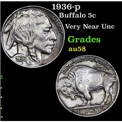 1936-p Buffalo Nickel 5c Grades Choice AU/BU Slider