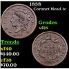 Image 1 : 1838 Coronet Head Large Cent 1c Grades vf+