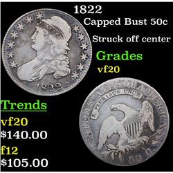 1822 Capped Bust Half Dollar 50c Grades vf, very fine
