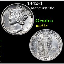 1942-d Mercury Dime 10c Grades Select+ Unc