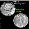 1942-d Mercury Dime 10c Grades Select+ Unc